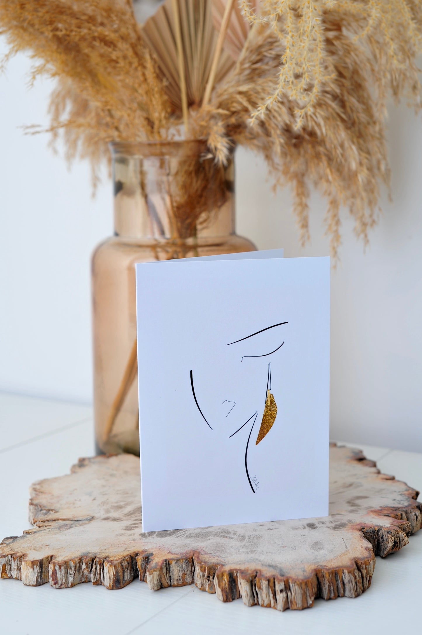 Minimal Golden Earring Line Art Card