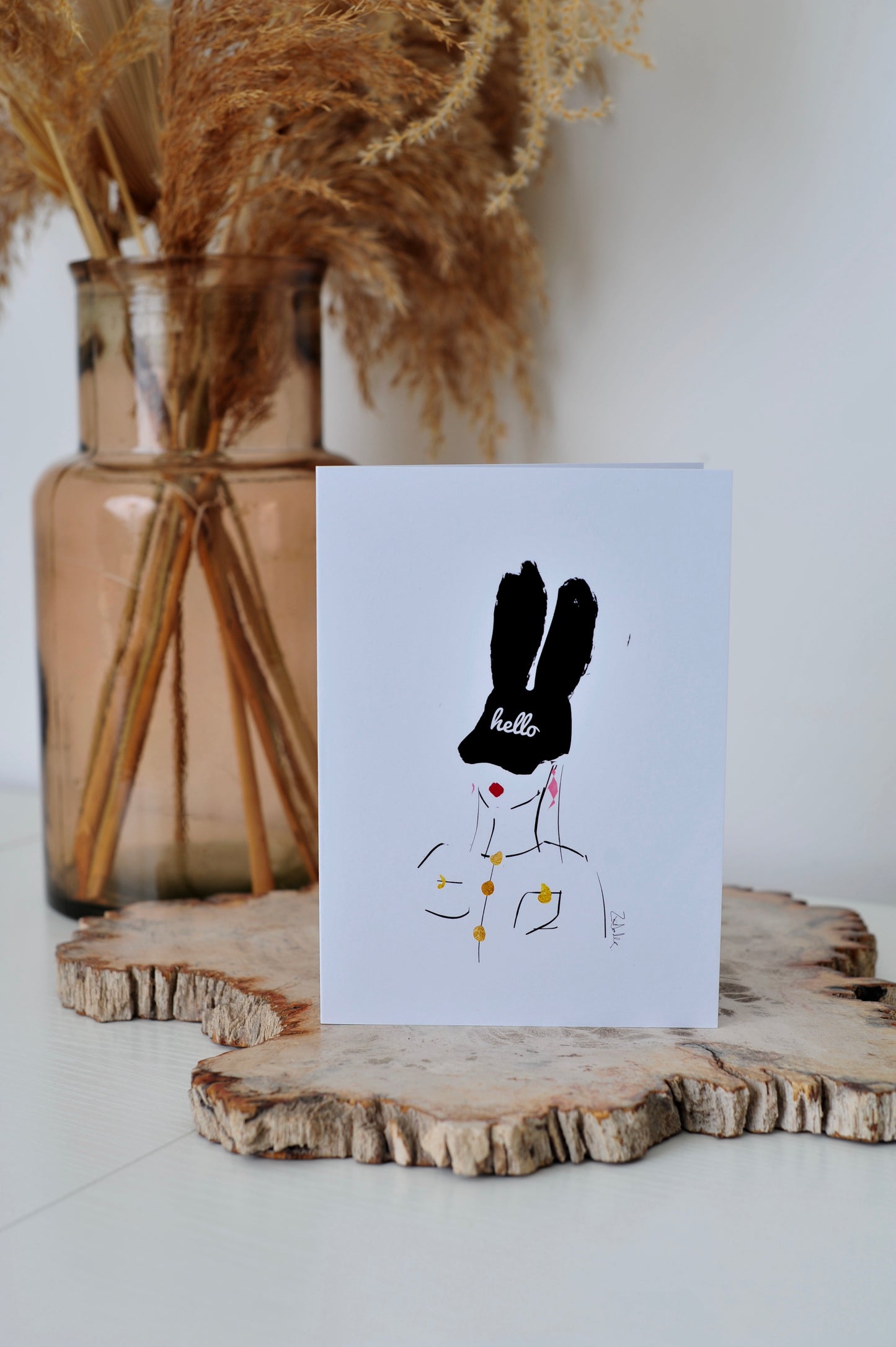 'Hello Chic Bunny Hat' Card