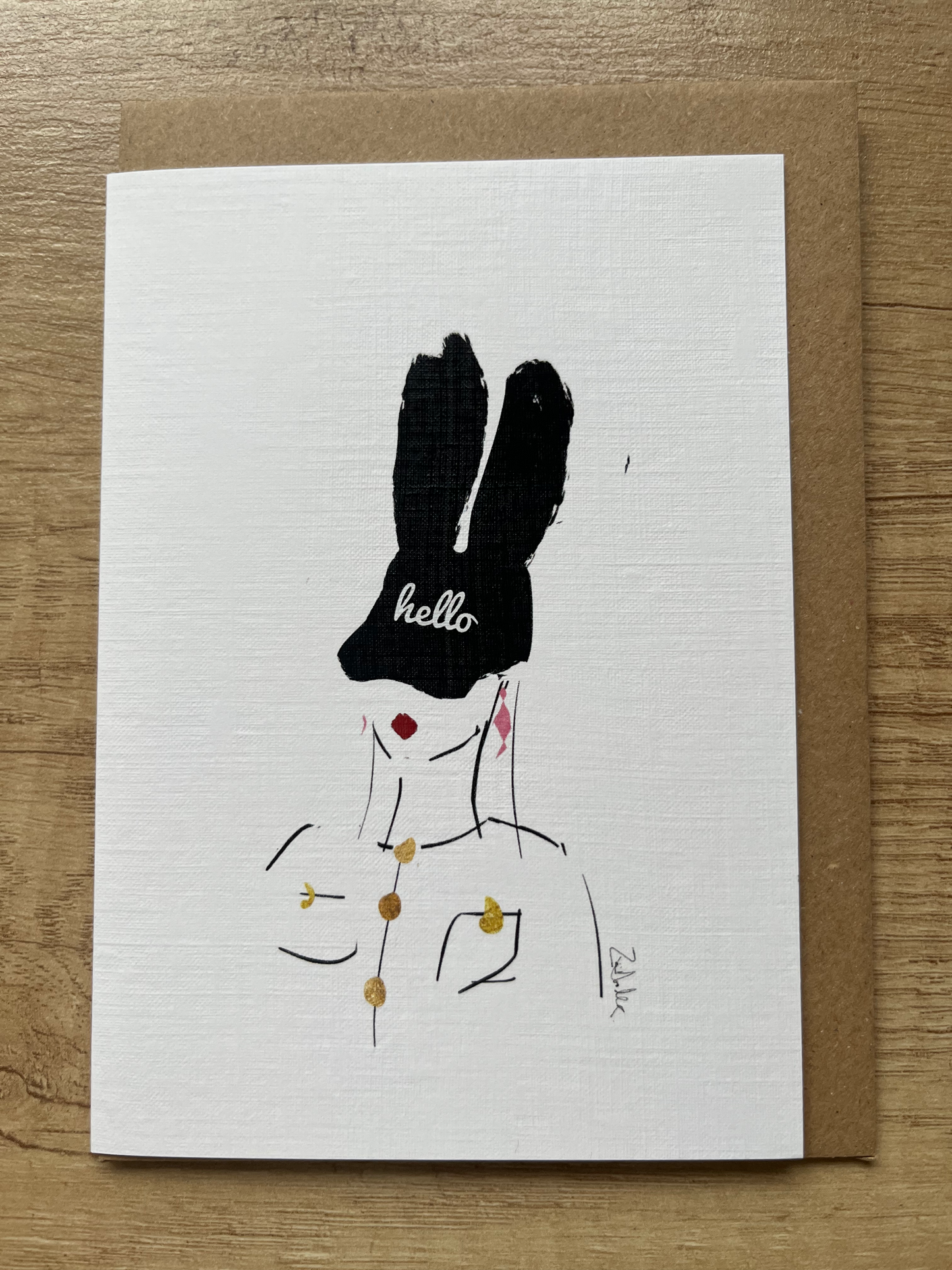 'Hello Chic Bunny Hat' Card