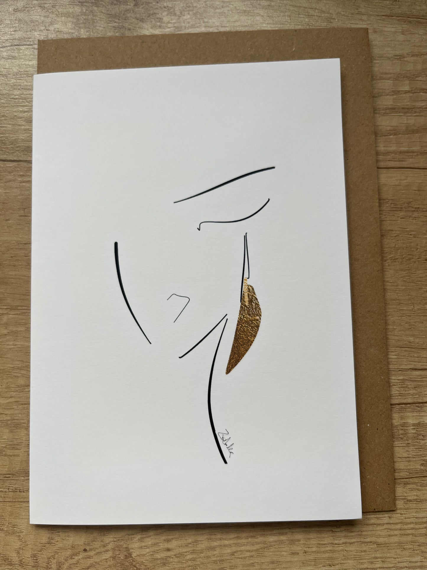 Minimal Golden Earring Line Art Card