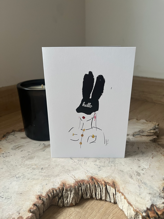 'Hello Chic Bunny Hat' Card