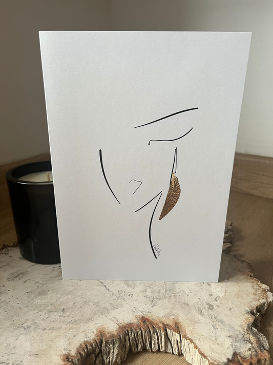Minimal Golden Earring Line Art Card